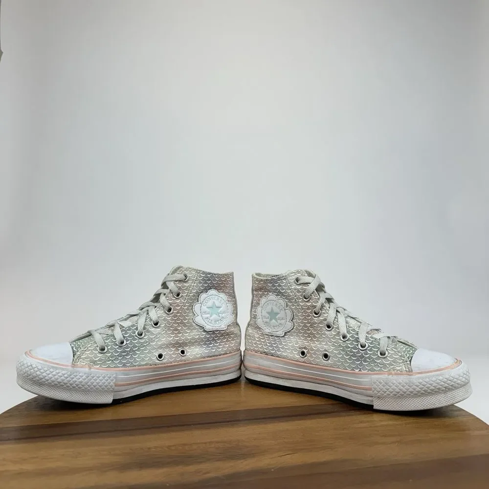 Big Kids Girls Converse CTAS Lift Platform Pink Mermaid Hi Top Sneakers Size 3 Y